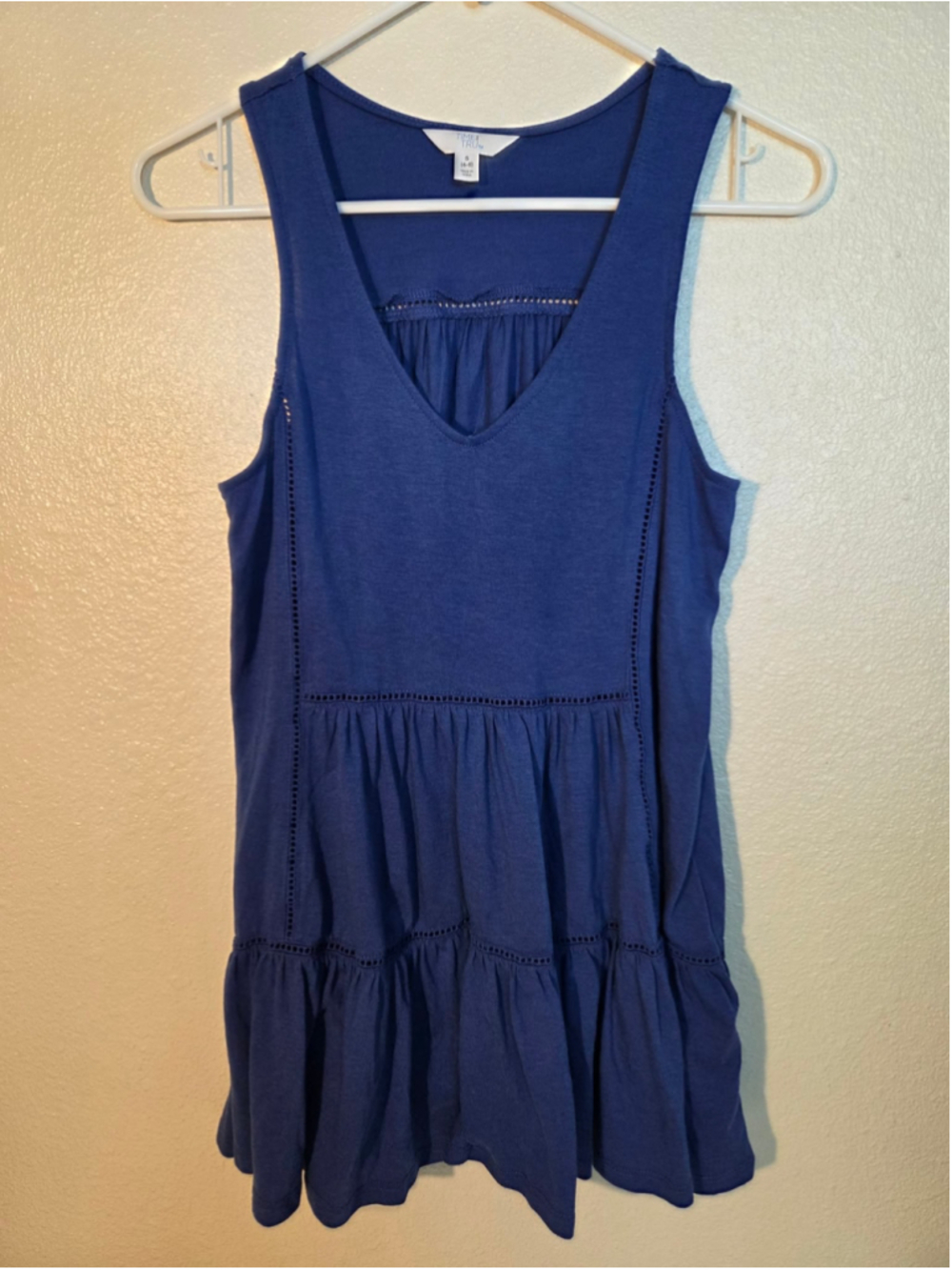 Time and Tru Women’s S (4–6) Navy Blue Sleeveless Tiered Tunic Top